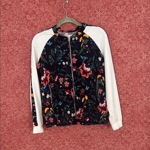 Vibrant Floral Bomber Jacket with White Sleeves
